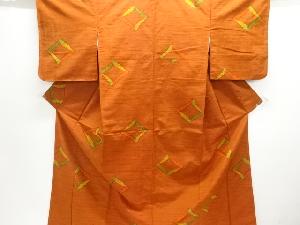 葉模様織り出し手織り紬着物